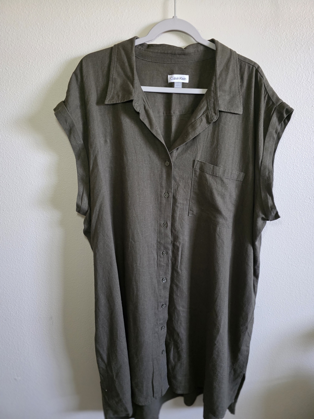 Calvin Klein Olive Green Button-Up Shirt Dress